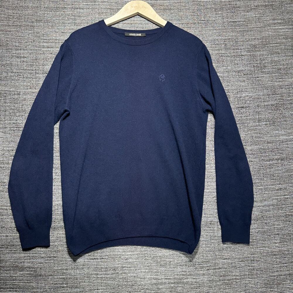 Roberto Cavalli Sweater Men's Medium Blue Pullover Long Sleeve Wool